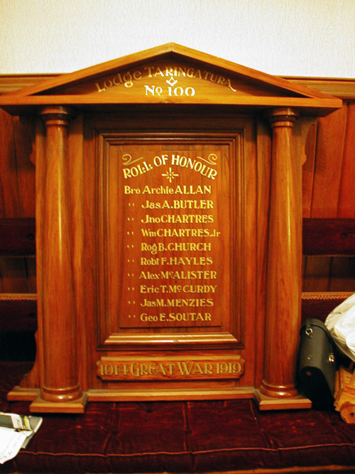 Lumsden Lodge roll of honour board