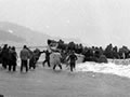 Lifeboat from <em>Wahine</em> landing on Seatoun beach