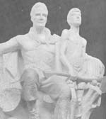 Pioneer 
         men sculpture 