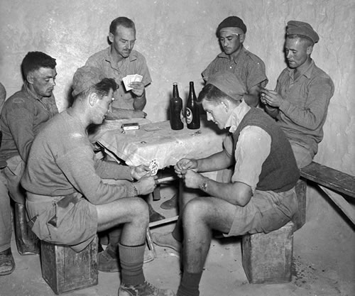 New Zealand troops playing cards in North Africa