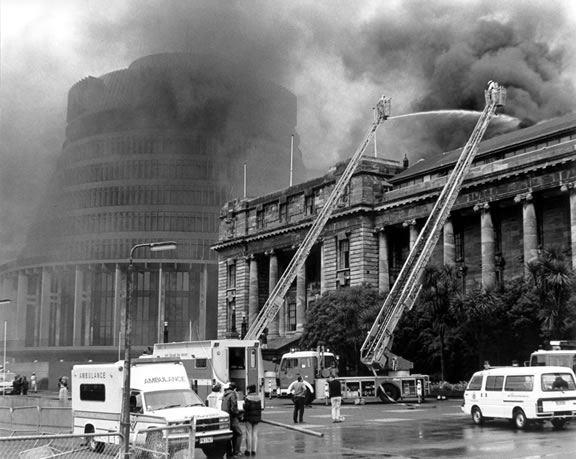 Firemen fighting fire in Parliament House