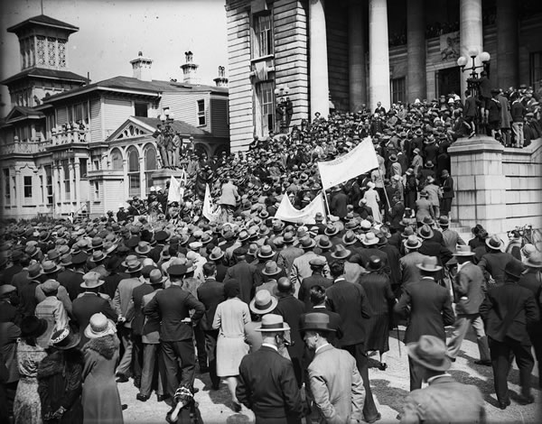 Protestors outside Parliament House