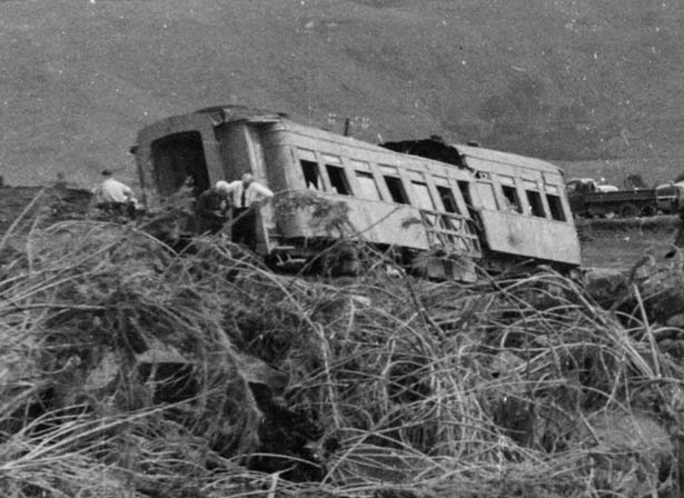 Destroyed railway bridge at Tangiwai