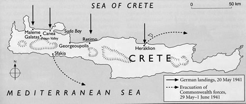 Map of German assault on Crete