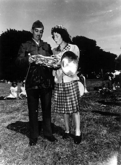 US serviceman gives a French horn lesson