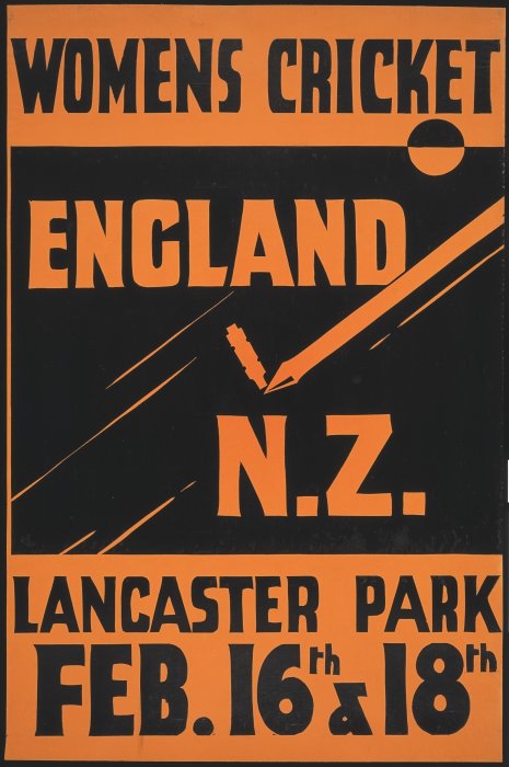 Women's cricket poster from the first test