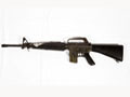 Battle damaged M16 automatic rifle