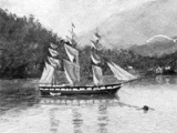 The John Wickliffe anchors at Port Chalmers