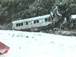 wrecked carriage in river