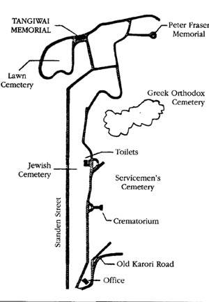 Location of Tangiwai Memorial, Karori Cemetery