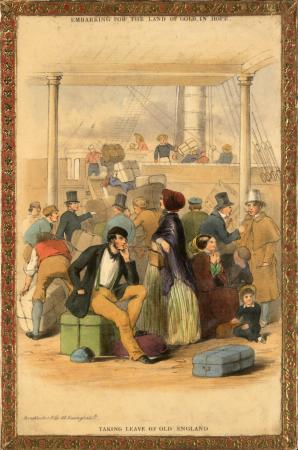 Painting of travellers waiting to board ship