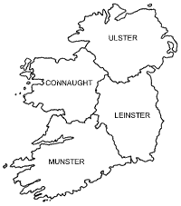  map showing regional boundaries 				of Ireland