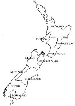 Map  of New Zealand showing provincial boundaries in 1871