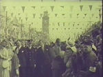 Crowded street with decorations