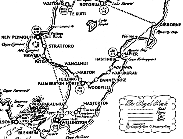 Map showing royal tour route