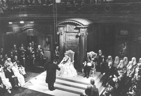 Queen seated in parliament