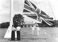 Flag raising ceremony at Waitangi - click for enlargement (7k)